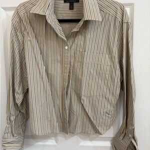Banana Republic Beige and White Striped Button Down Shirt